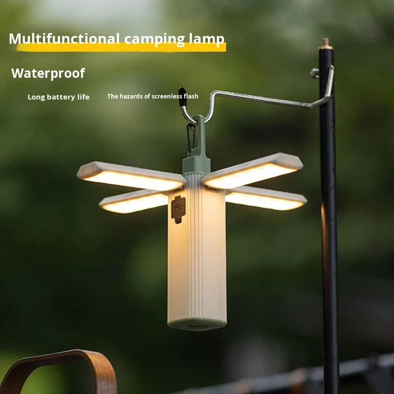 

Outdoor Foldable Four-Leaf Rechargeable Incandescent LED Camping Camp Multi-Functional Tent Canopy Ultra-Long Battery Life