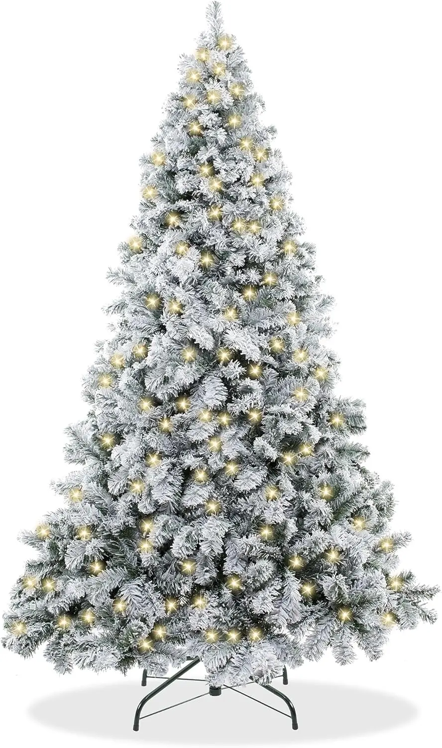 

Casafield 6FT Pre-Lit Realistic Snow-Flocked Pine Artificial Holiday Christmas Tree with Sturdy Metal Stand