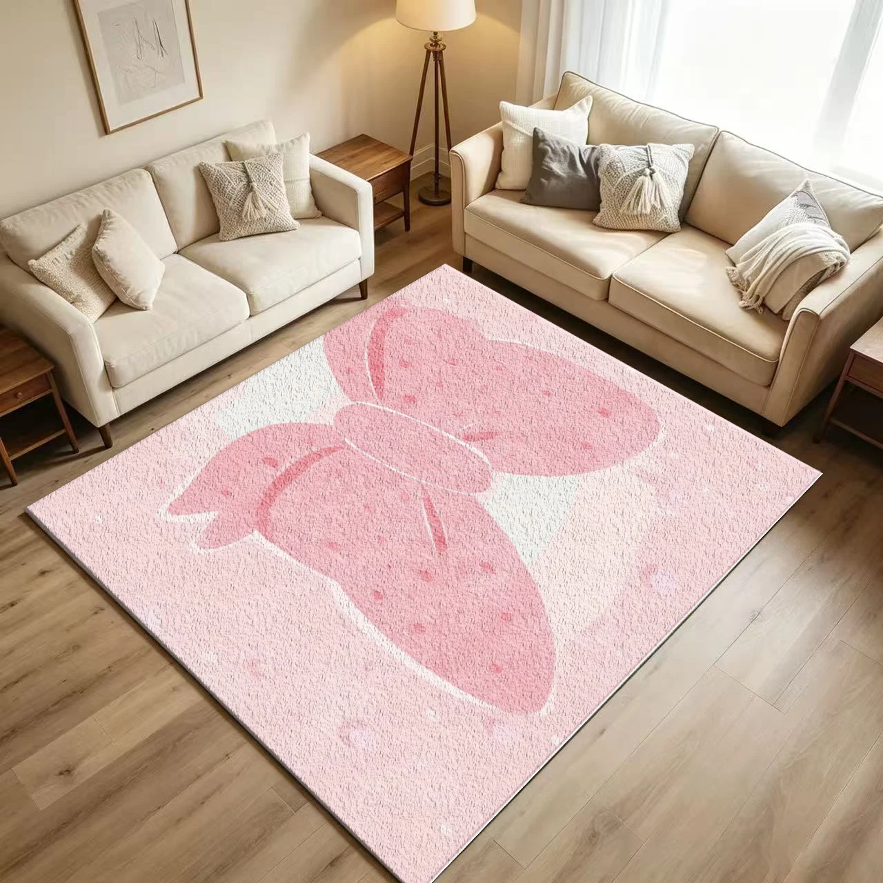 Cute Pink Bow Cartoon Carpet Soft Sweet Style Carpet Floor Mat Girls Bedroom Decoration Floor Mat