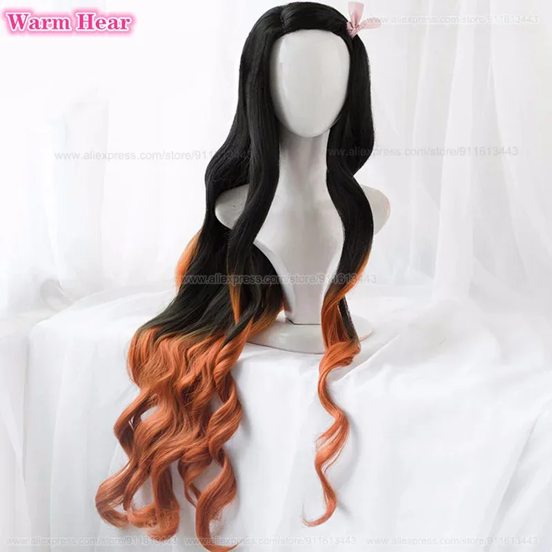 

100 см длинные Камадо Незуко косплей черный градиент коричневый вьющиеся термостойкие синтетические волосы вечерние новые парики + шапочка для парика