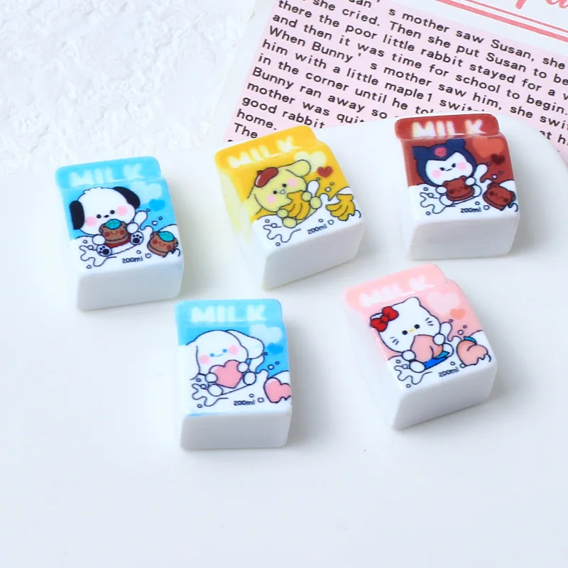 10Pcs  New Models Resin Cute Cartoon 3D animal milk box Series Flat Bottom Scrapbook  DIY Jewelry Craft Decoration