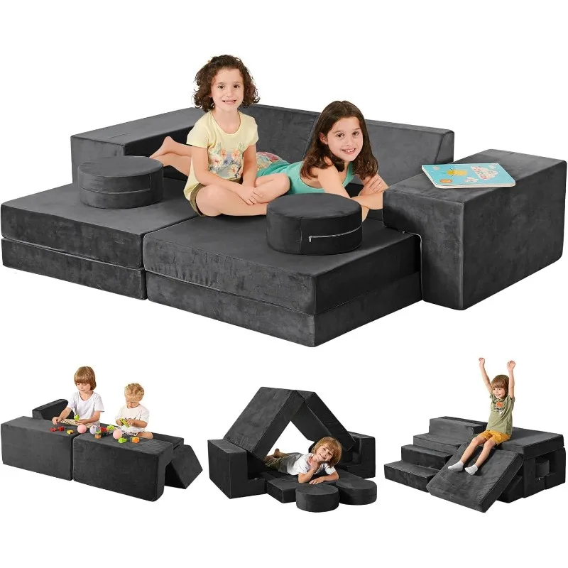 K15 Modular Kids Play Sofa, 320+DIY Convertible Foam Sofa for Boys and Girls, Multifunctional Kids Sofa Build a Fort