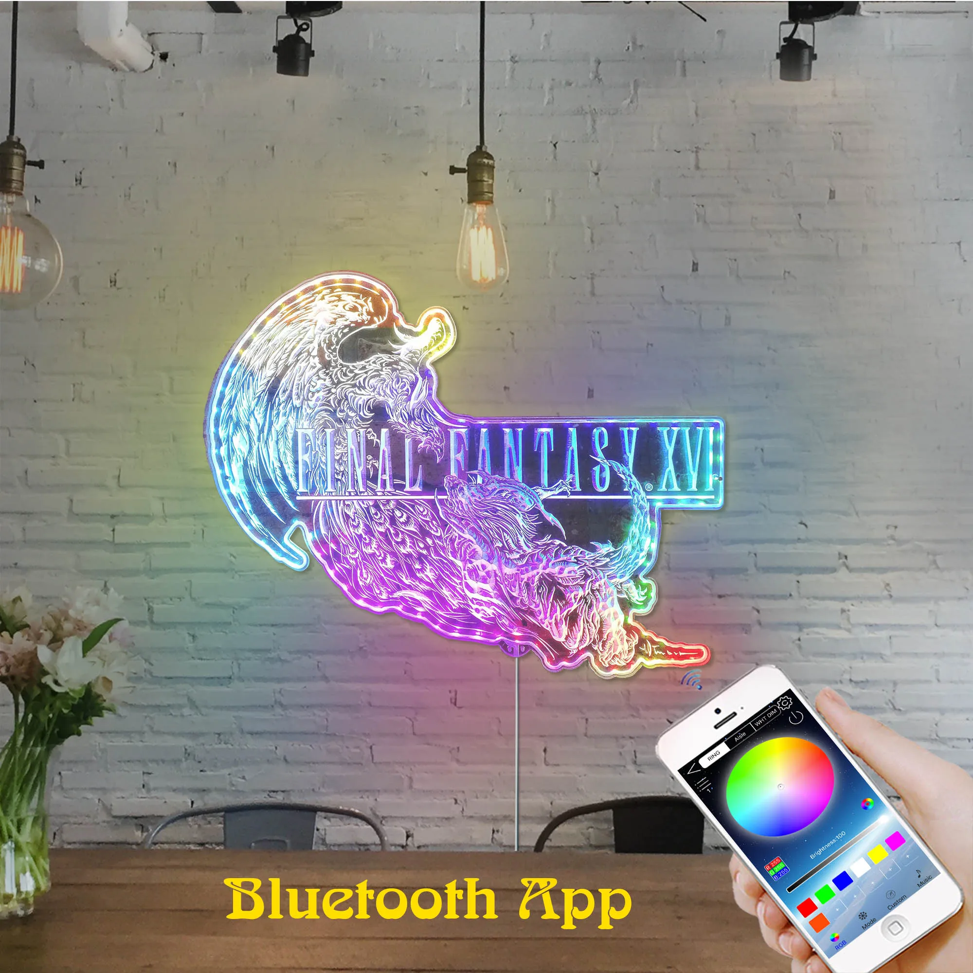 FF 16 Neon RGB Edge Lit LED Sign, Game Room Decor, Gaming Night Light