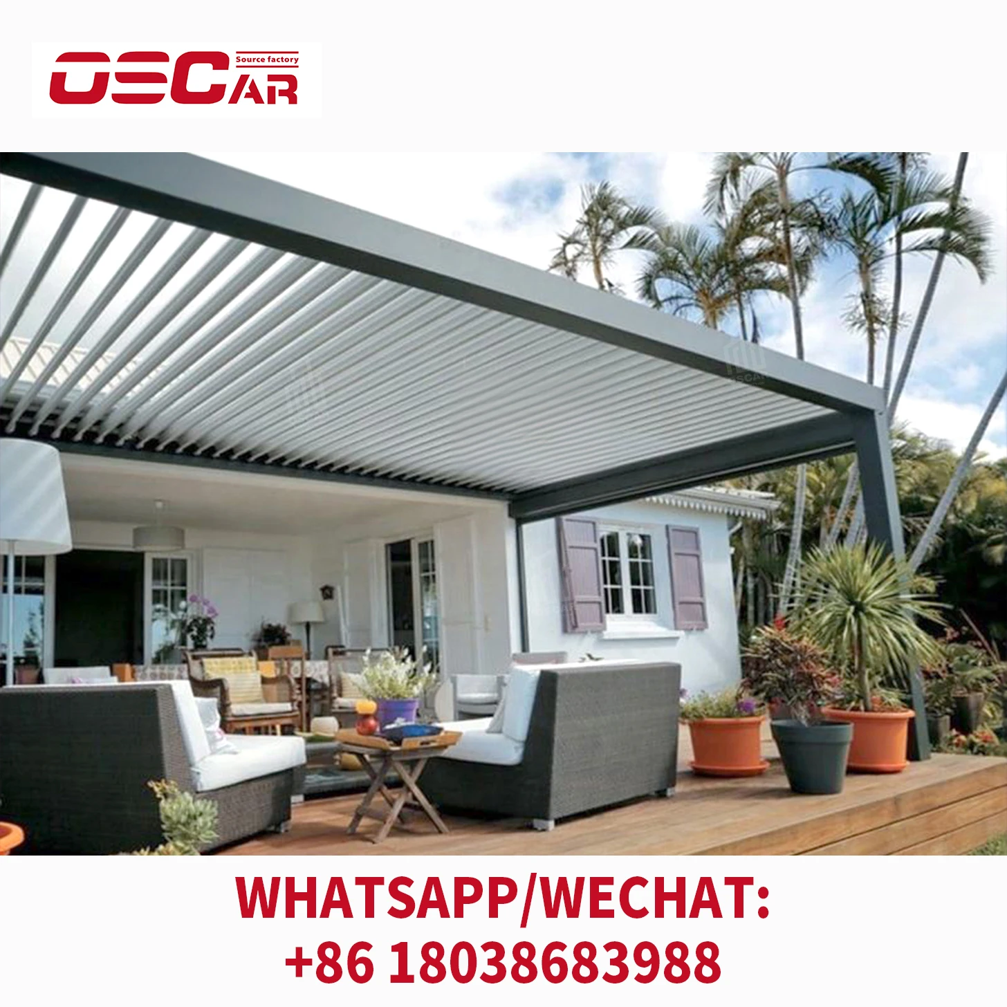 Outdoor Garden Adjustable Slats Canopy Rainproof Metal Gazebo Bioclimatic Louvered Aluminum Pergola Made In China