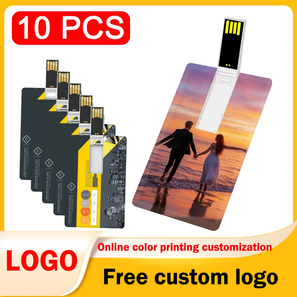 10 قطعة شعار مجاني بطاقة الائتمان محرك فلاش USB 1 جيجابايت 2 جيجابايت تخزين الذاكرة 4 جيجابايت 8 جيجابايت 16 جيجابايت 32 جيجابايت 64 جيجابايت USB 2.0 محرك القلم مخصص للهدايا 128 جرام