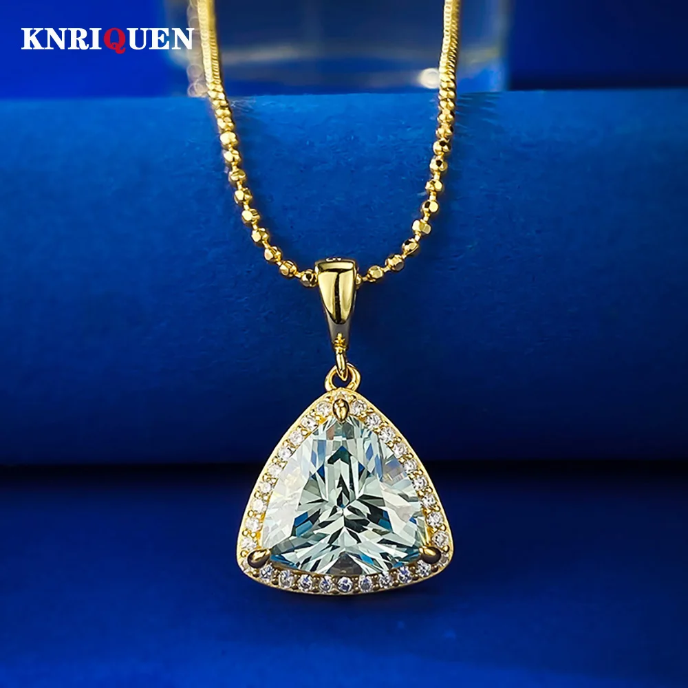 

Retro Luxury 925 Sterling Silver Triangle 10*10mm Light Green Tourmaline Pendant Necklace for Women Gemstones Fine Jewelry Gift