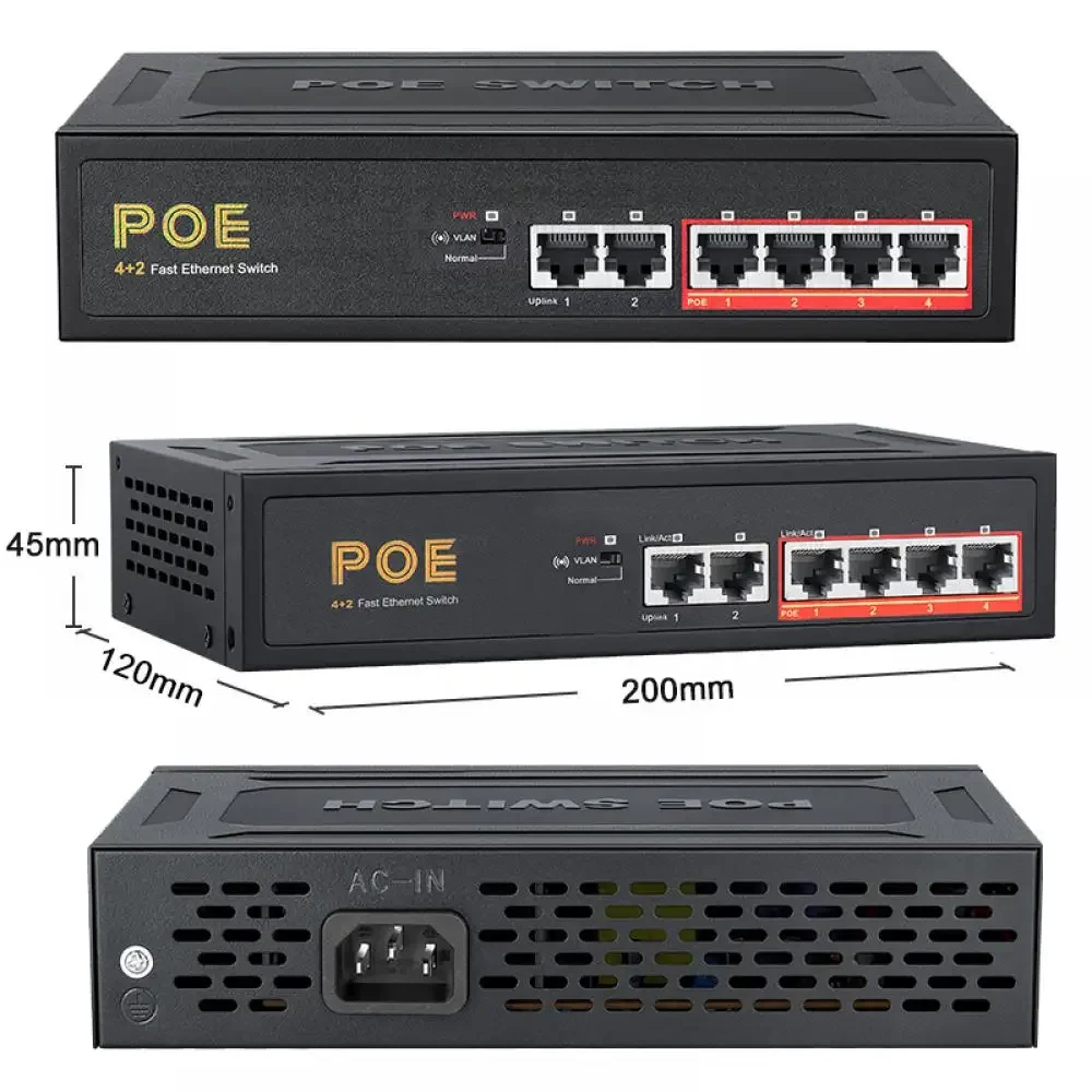 Imagem -02 - Poe Ethernet Switch Inteligente Portas Poe Mais Uplink Rj45 Vlan Switch de Rede com Alimentação 52v para Câmera ip Roteador Wifi 100mbps