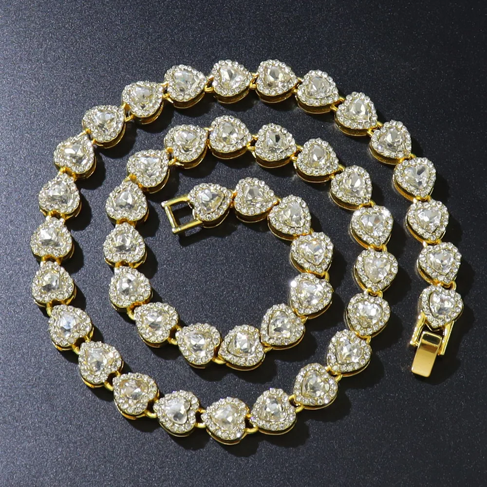 Yupsk 45CM Silber-Goldfarbene Herzförmige Strass-Kubanische Kettenhalskette Unisex Mode Hip-Hop-Rap Schmuck-Accessoires – Detail 5