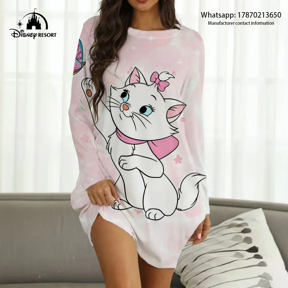 Thương Hiệu Disney Mary Hoạt Hình Mèo In Nóng Người Yêu Nữ Homewear Mùa Thu Thời Trang Bohemian Homewear 2022 Mới