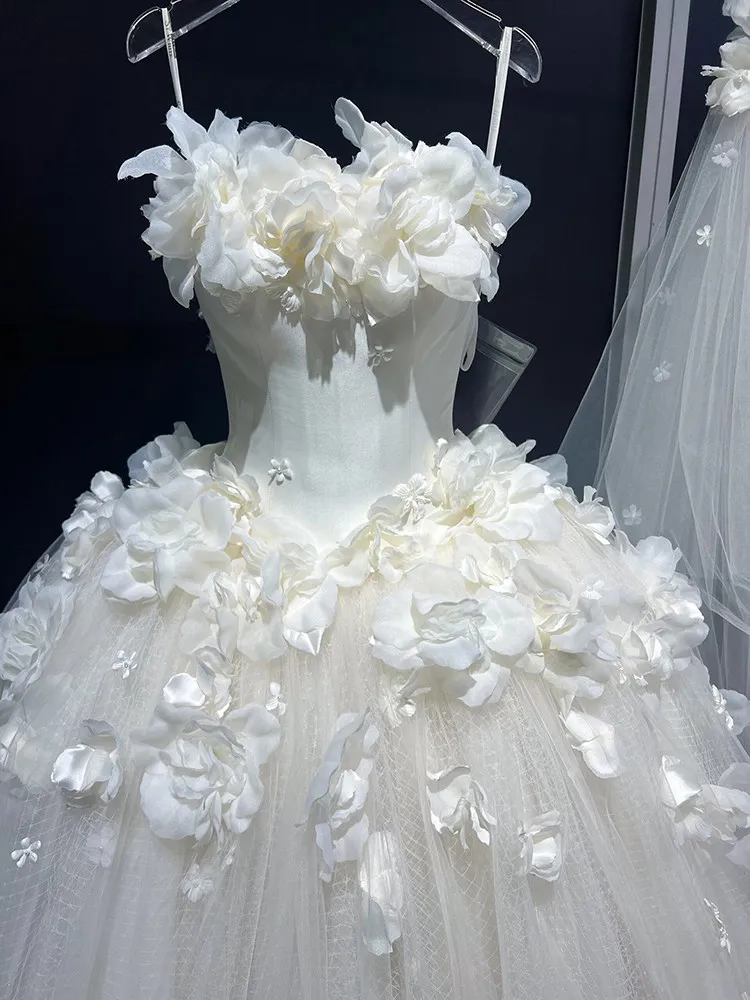 2026 High Quality Ivory Wedding Gown Wedding Photos Shoot Flower Off The Shoulder Princess Floor Length Plus Size Bride Dress