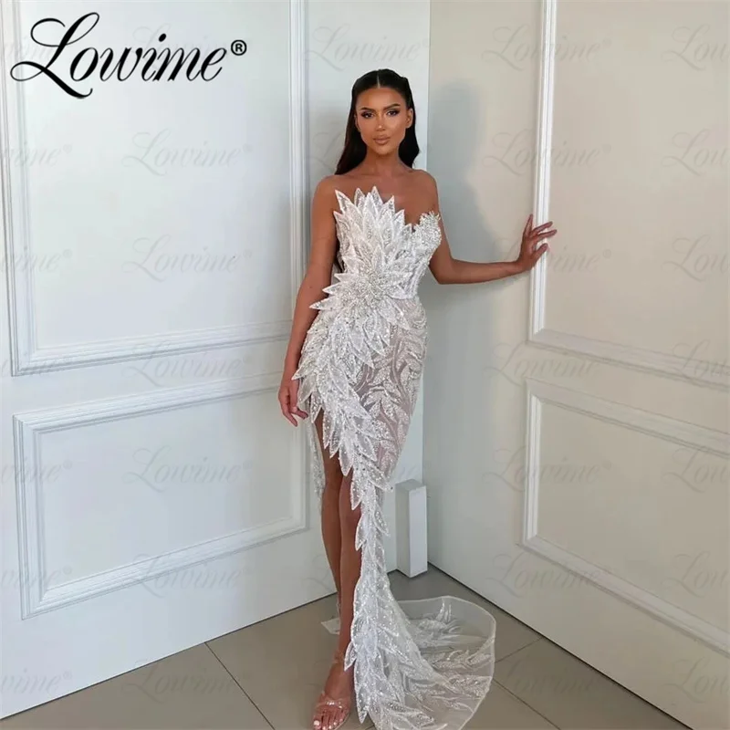 Luxo feminino ver através do baile de sereia longo, Cristais de celebridades, Alta divisão, vestido de baile, vestidos sexy, vestidos de noite