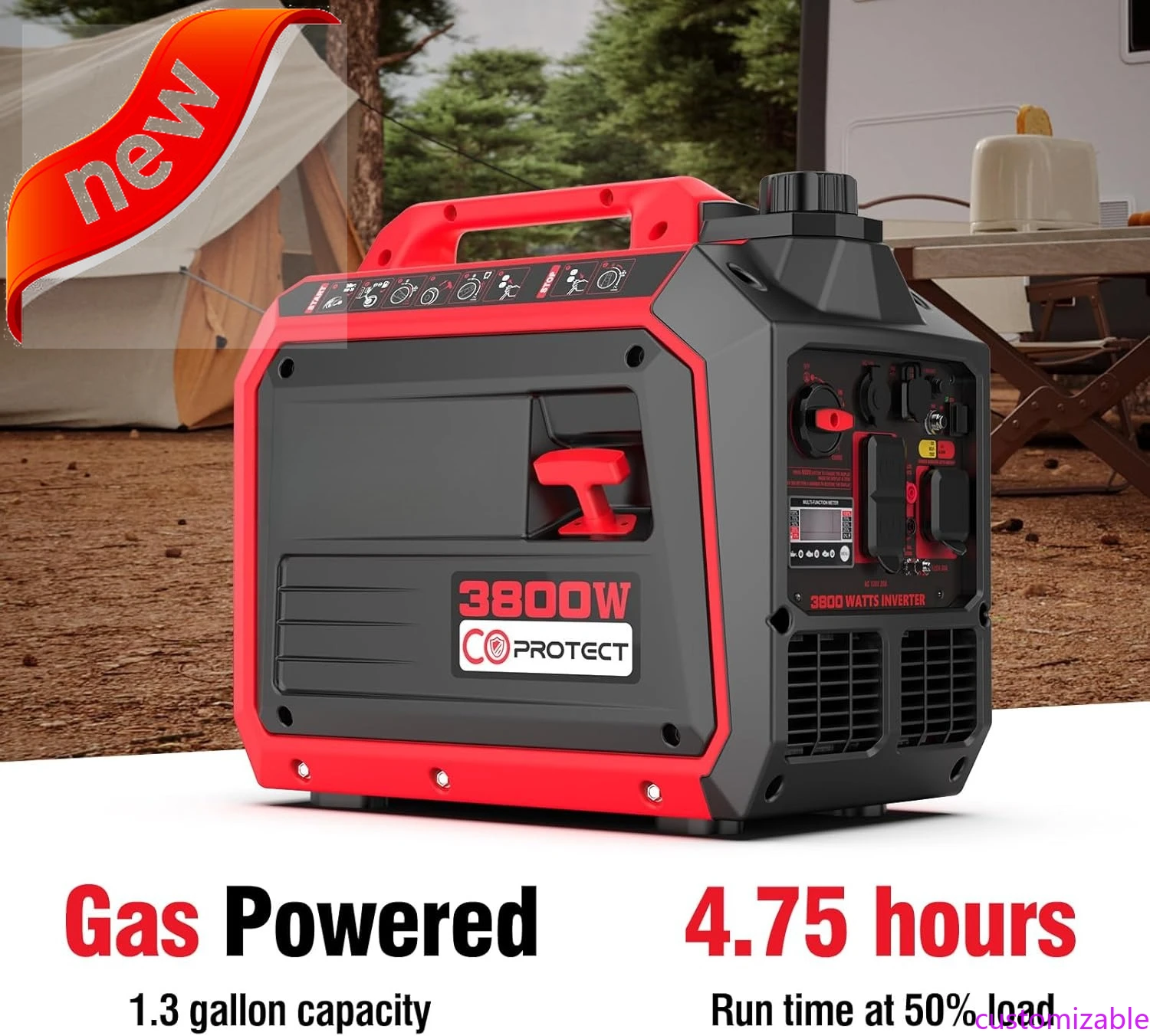 

Настраиваемый портативный инверторный генератор мощностью 3800 Вт, супер тихий генератор для домашнего использования, кемпинга, готов на колесах, розетка 30 А