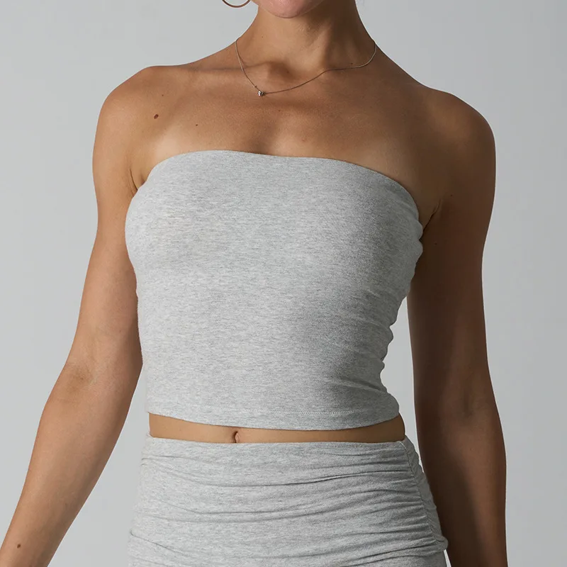 Cotton Tube Top with Removable Built In Bra Strapless Bandeau Crop Top Summer