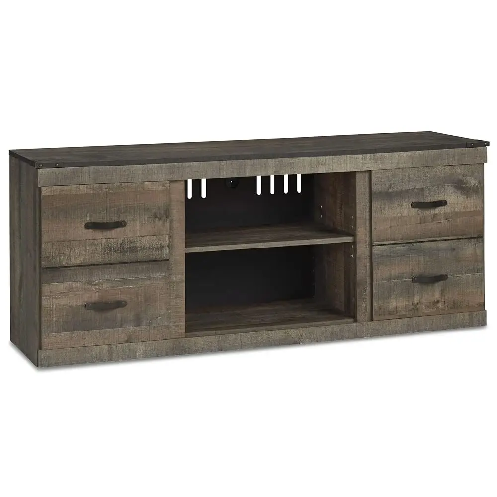 

Trinell Vintage Large Tv Stand Up To 60"" With 3 Adjustable Shelves And Fireplace Option, Dark Brown