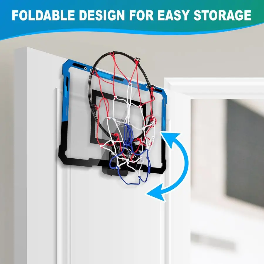 ห่วงบาสเก็ตบอลในร่มสำหรับเด็กและผู้ใหญ่ พร้อมตัวนับคะแนน 2 วิธี ห่วงบาสเก็ตบอลขนาดเล็กติดประตูห้อง พร้อมแบตเตอรี่ 3 ก้อน และลูกบาสเก็ตบอล