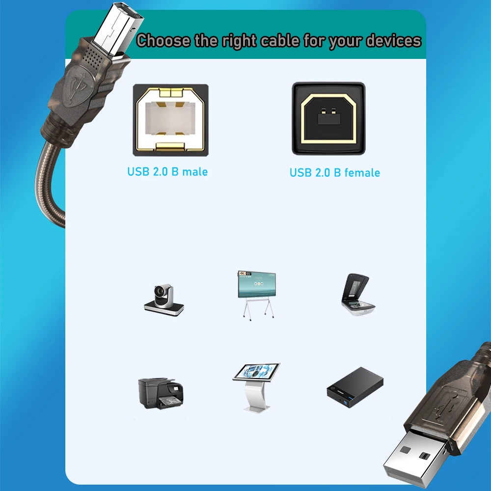 Cable USB 2,0 para impresora HP,Epson,Dell, 10M con booster Active USB 2,0, cable USB 2,0 A macho A B macho