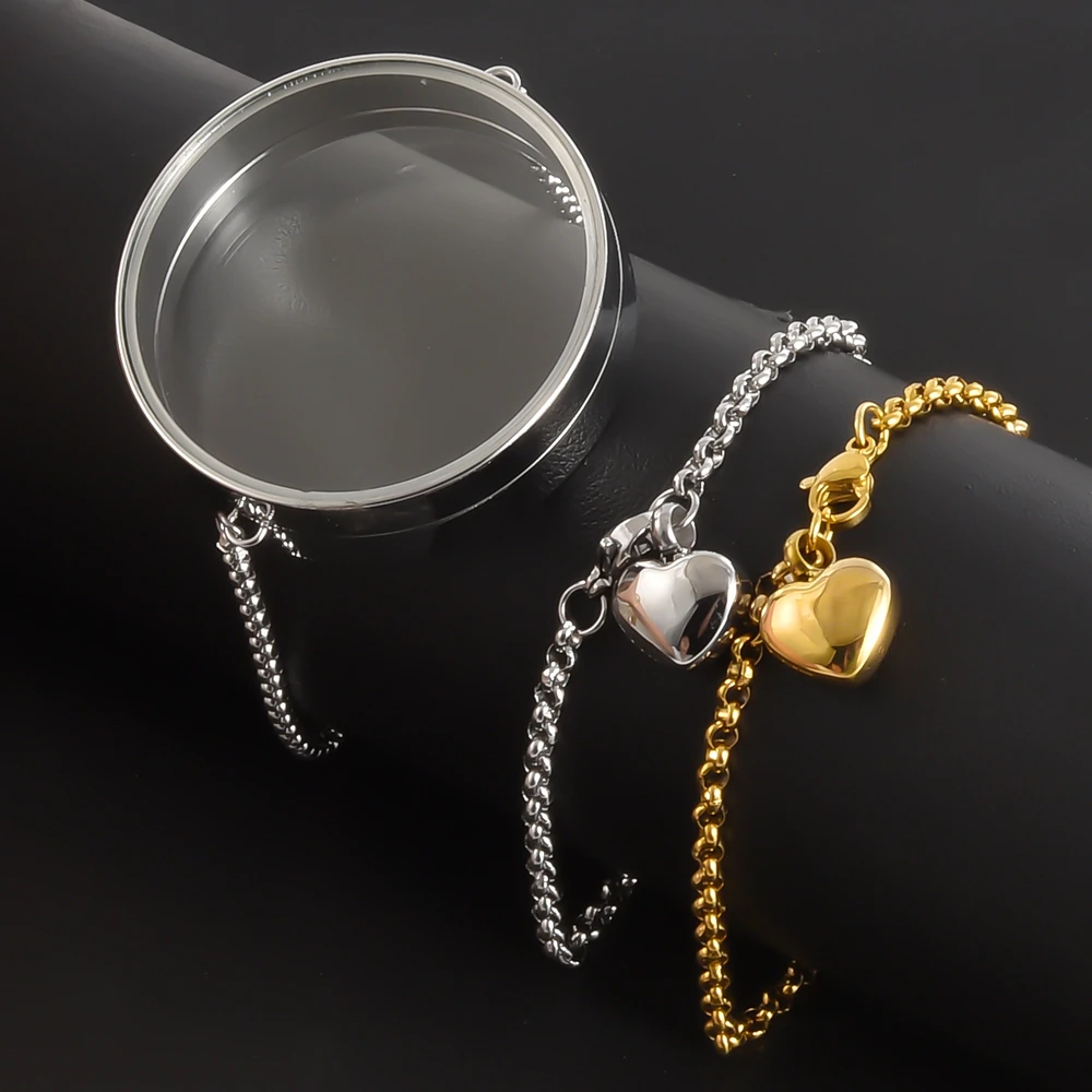 1Pc Openable Punk Heart Memorial Ash Bracelet Stainless Steel Cremation Funeral Keepsake Urn Holder Women браслет Jewelry