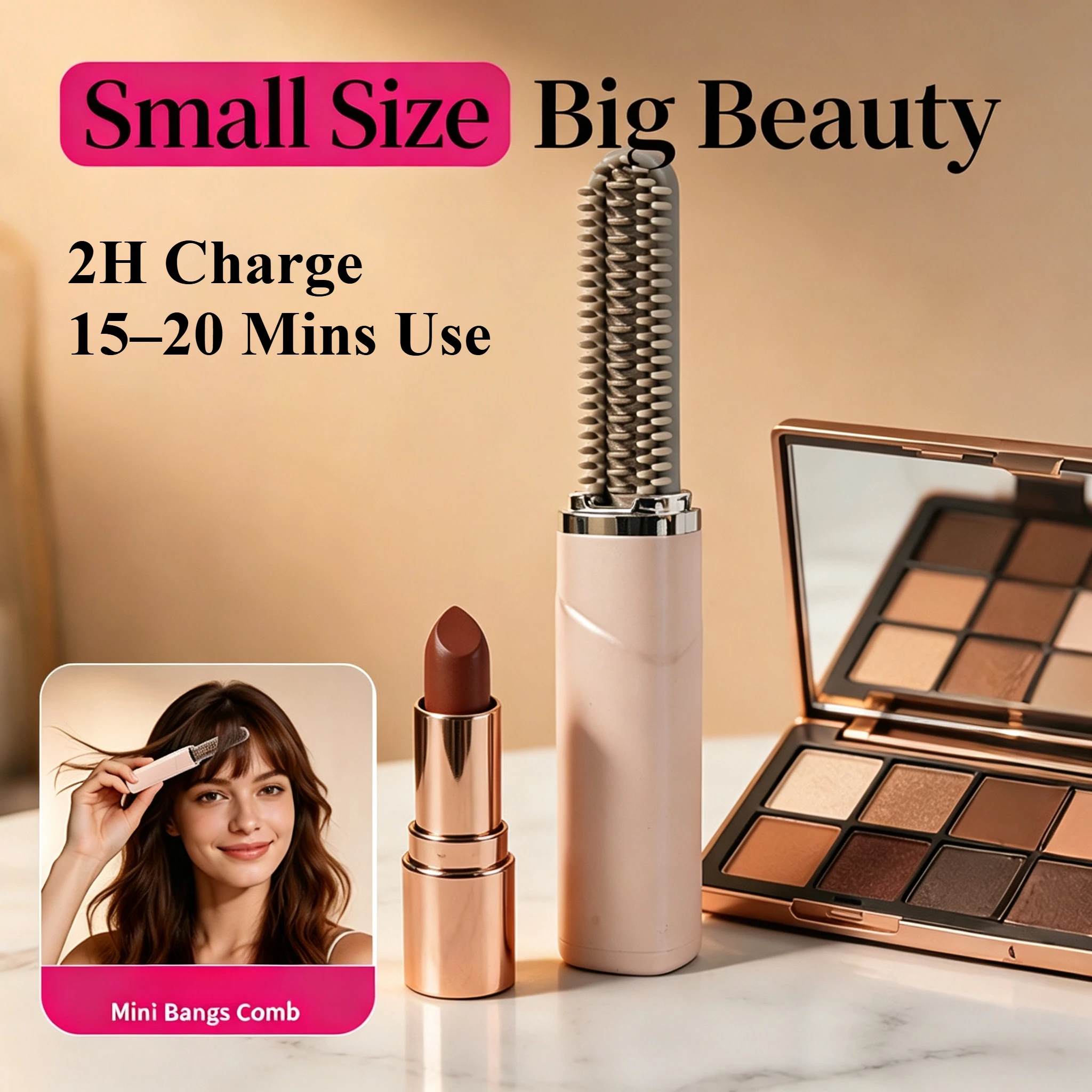 2026 Wireless Mini Straight Hair Comb USB Charging Bangs Comb Portable Curling Iron Electric Comb Travel Styling Tool