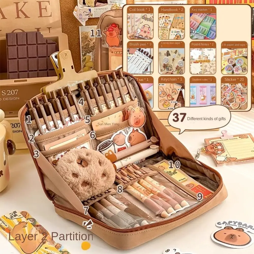 العصرية سعة كبيرة كابيبارا القلم حقيبة لطيف متعدد الوظائف مقلمة قماش القلم للطلاب #3