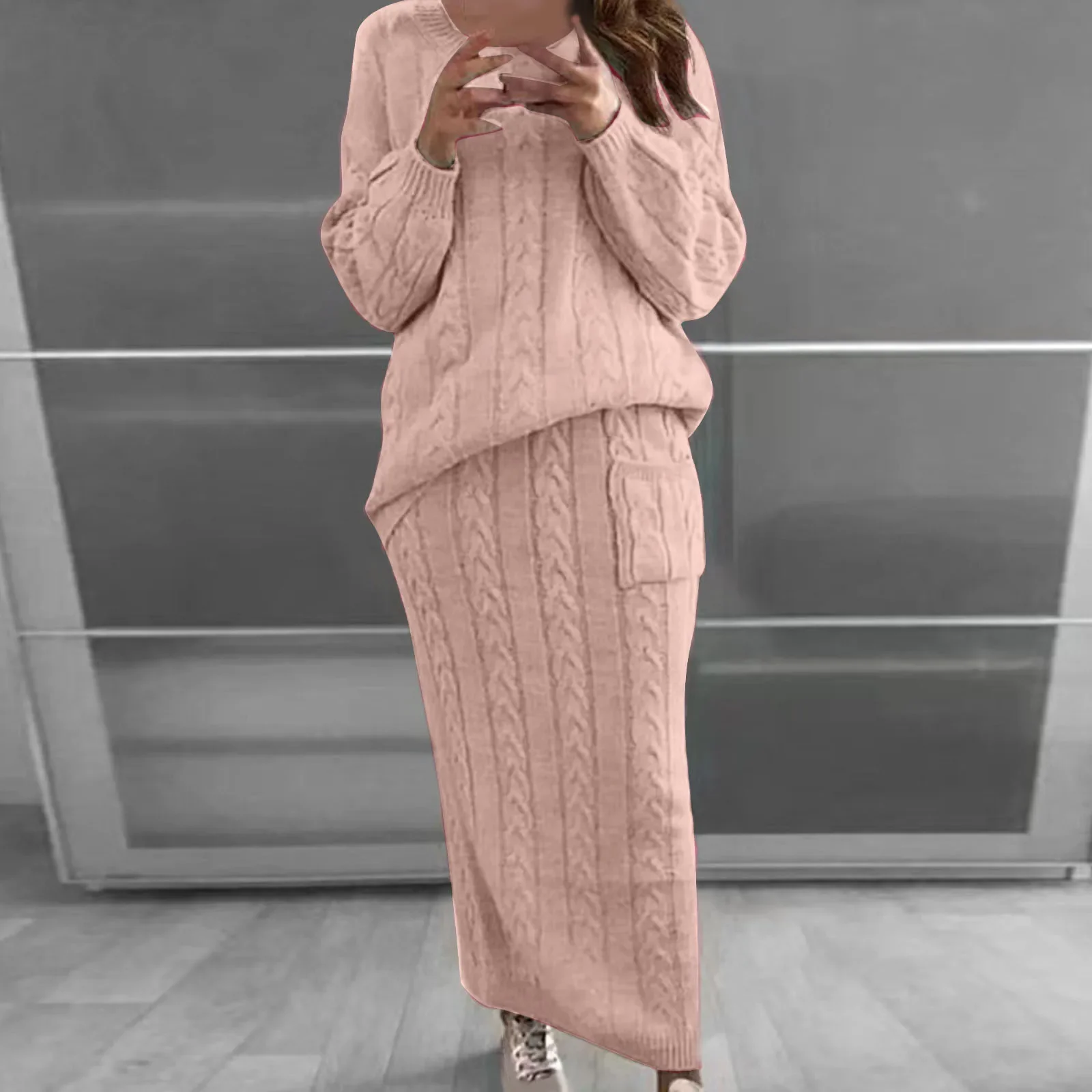 2024 Spring Knit Two Piece Set Women Knit Pullover Skirts Suit Solid 2 Piece Sets Womens Outfits Tracksuit Autumn Winter Clothes