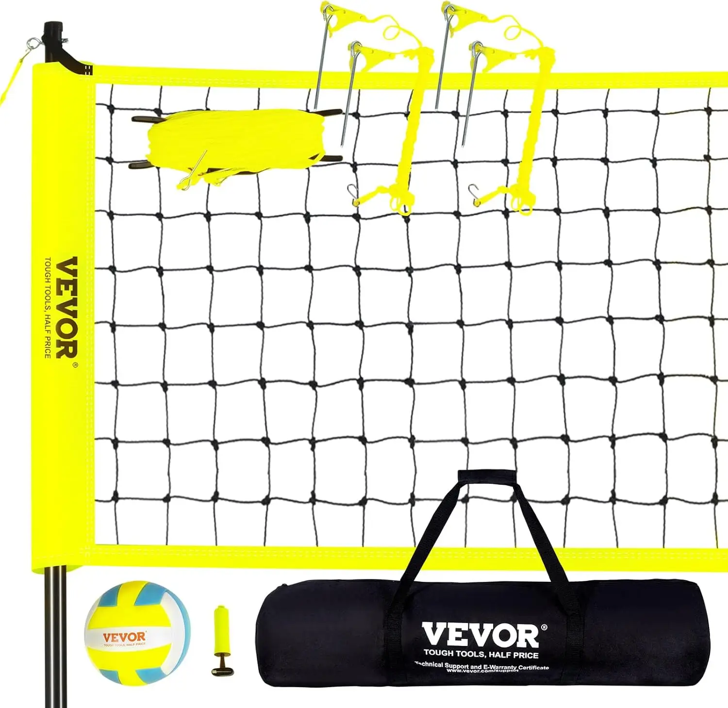 Outdoor Portable Volleyball Net System, Adjustable Height Steel Poles, Professional Volleyball Set with PVC Volleyball, Pump