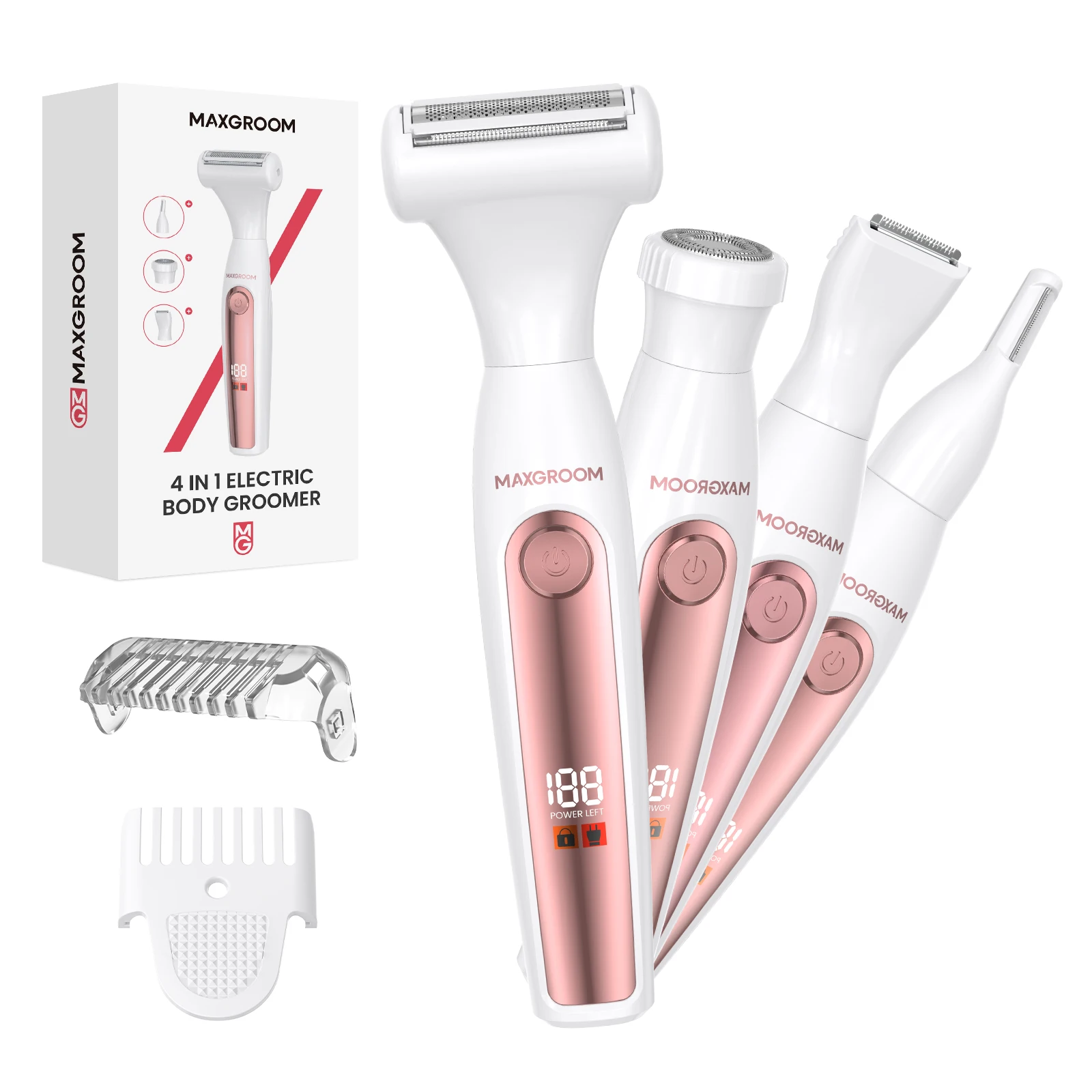 MAXGROOM 4-in-1 All-Purpose Groomer for Women Portable Facial Electric Shaver Painless Bikini Body hair Trimmer IPX6 Waterproof