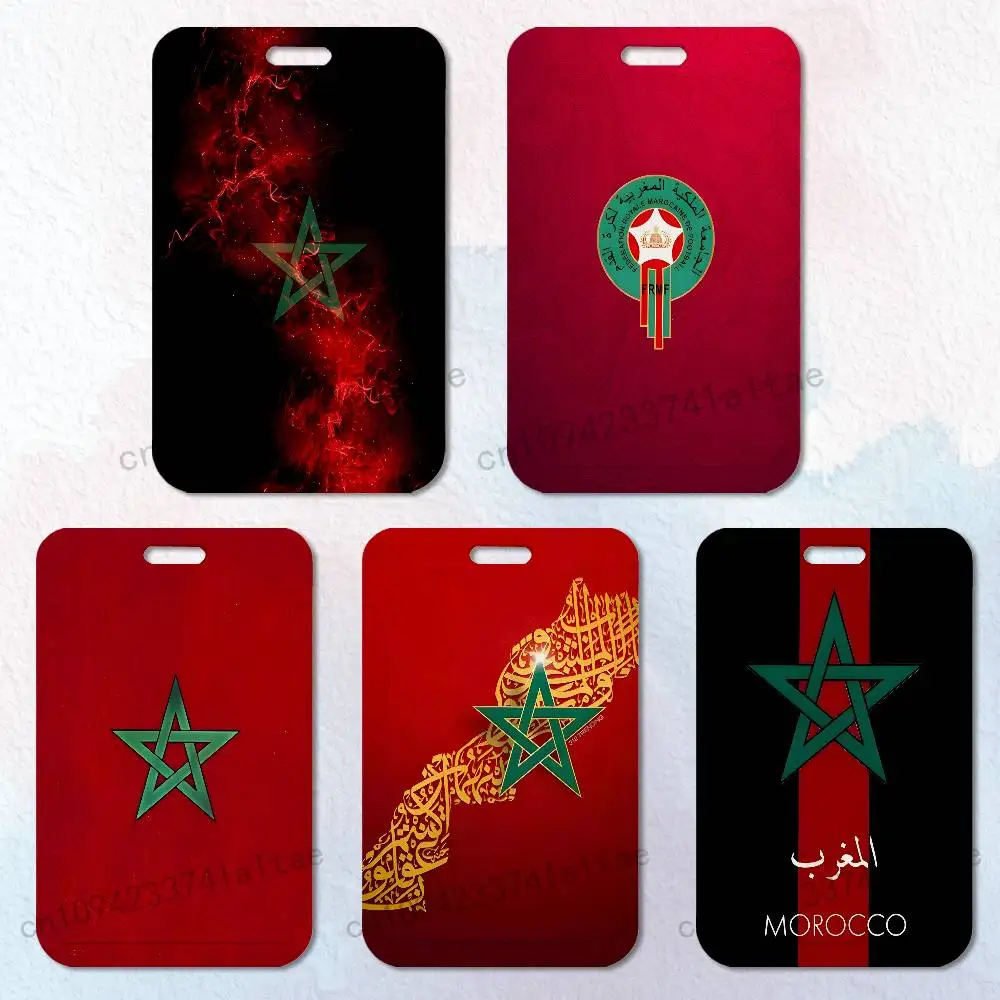 

M-Morocco Flag Card Holder Durable With Carabiner Name Tag Vertical ID Badge Holders Credentials Protection