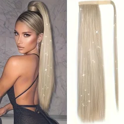 22inch Long Straight Ponytail hair extensions wigs Y2K Glitter Sparkling Wrap Around Ponytail Clip In Ponytail hairs for women