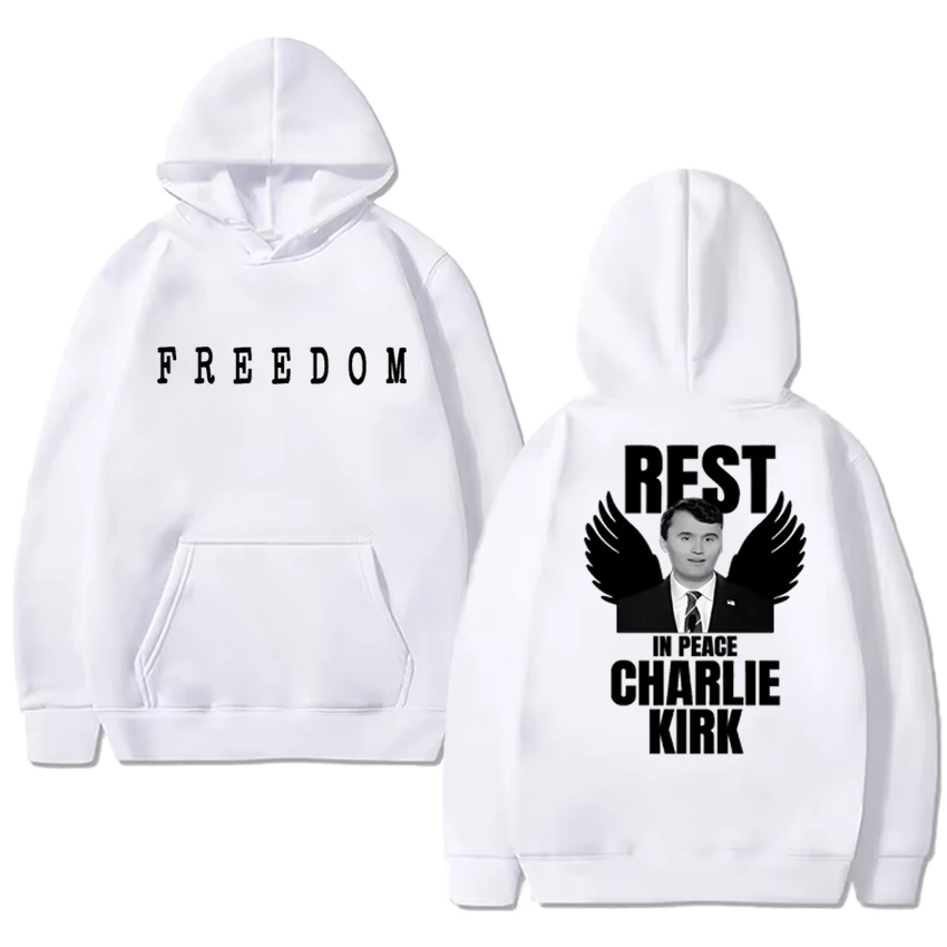 New in Charlie Kirk FREEDOM Double Sided printed Hoodie 2025 Unisex vintage hip hop pullovers Men women Fleece Casual Sweatshirt