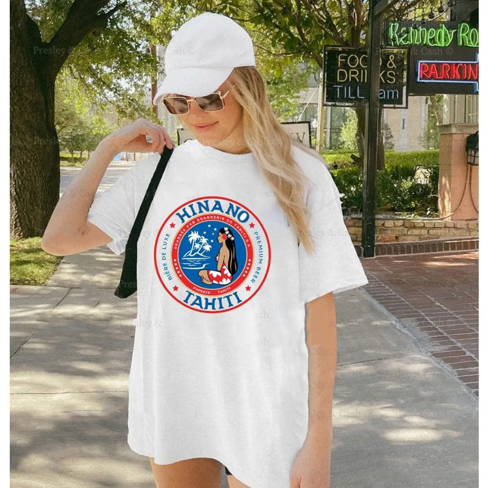 Beer Label Vintage Style Hinano Tahiti Beach Y2k Clothes Unisex T-shirt Men's Shirts Graphic Tee Harajuku Mens Clothing T-shirts