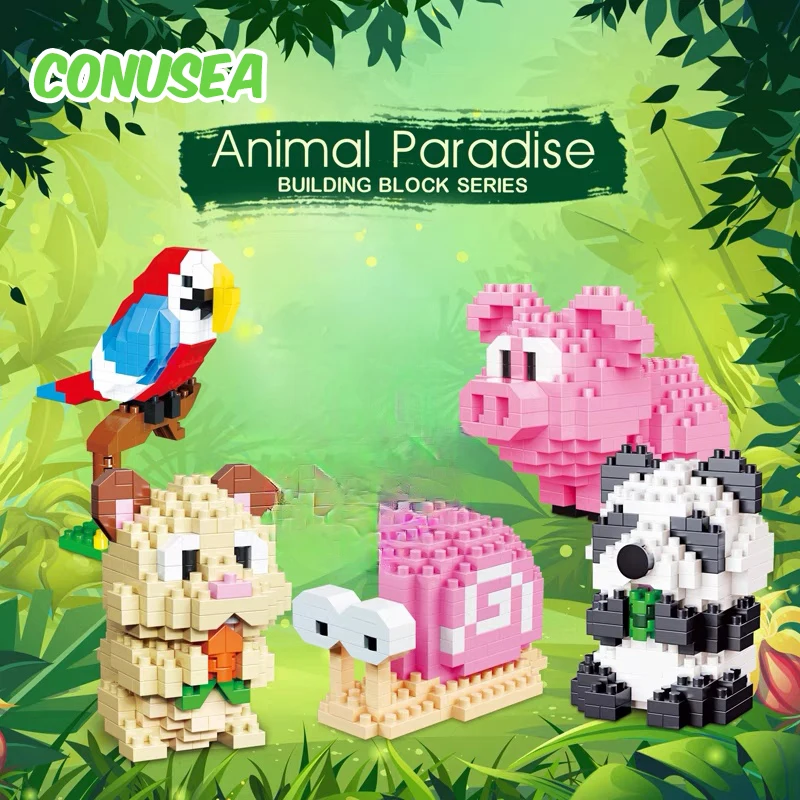 

Micro Bricks Mini Building Blocks 3D Animal Diamond Model Panda Pig Parrot Snail Animals Series Toys for Children Birthday Gifts