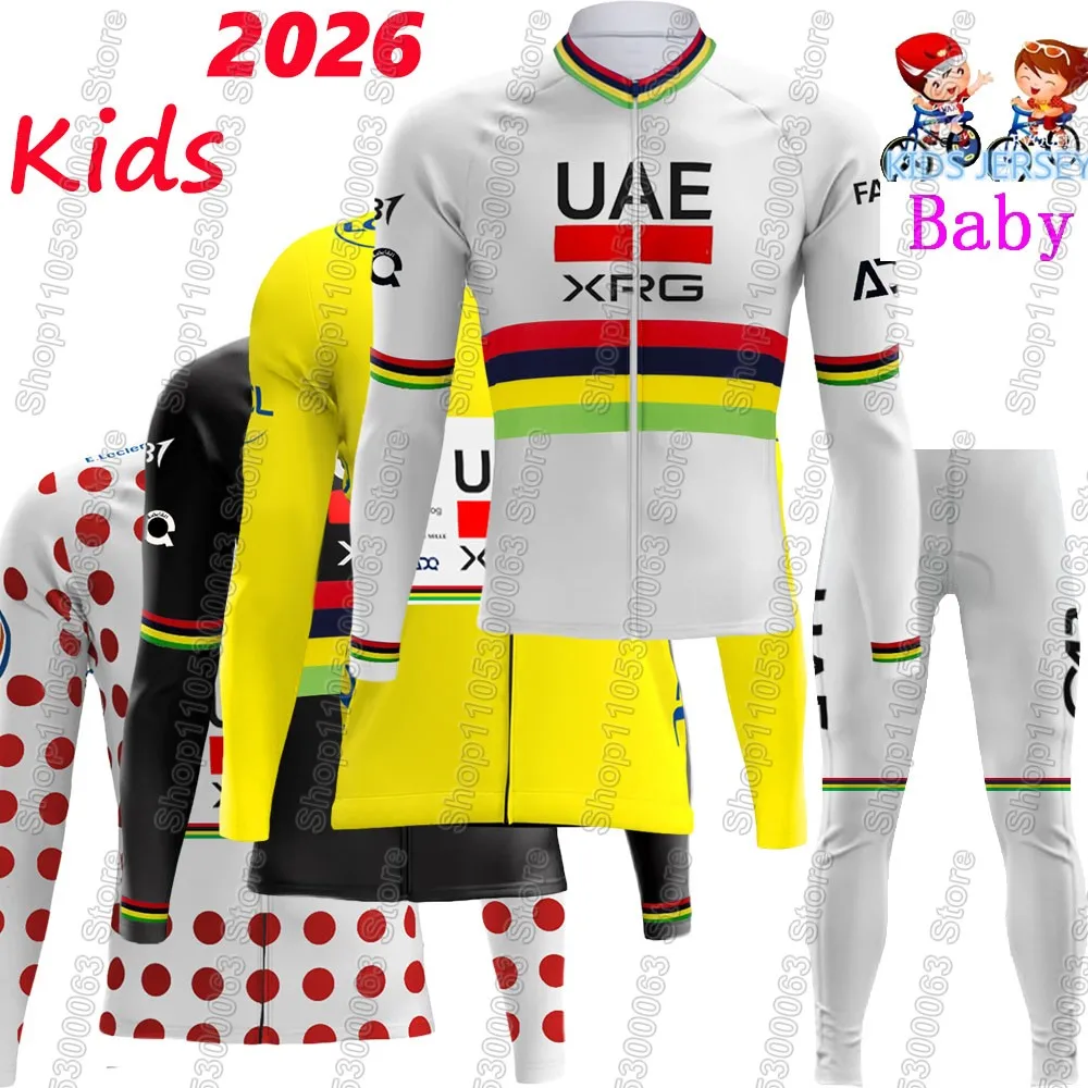 

Kids UAE World-Champions 2026 Team Cycling Jersey Set Boys Girls Long Sleeve Child Cycling Clothing Suit MTB Bike Road Pants