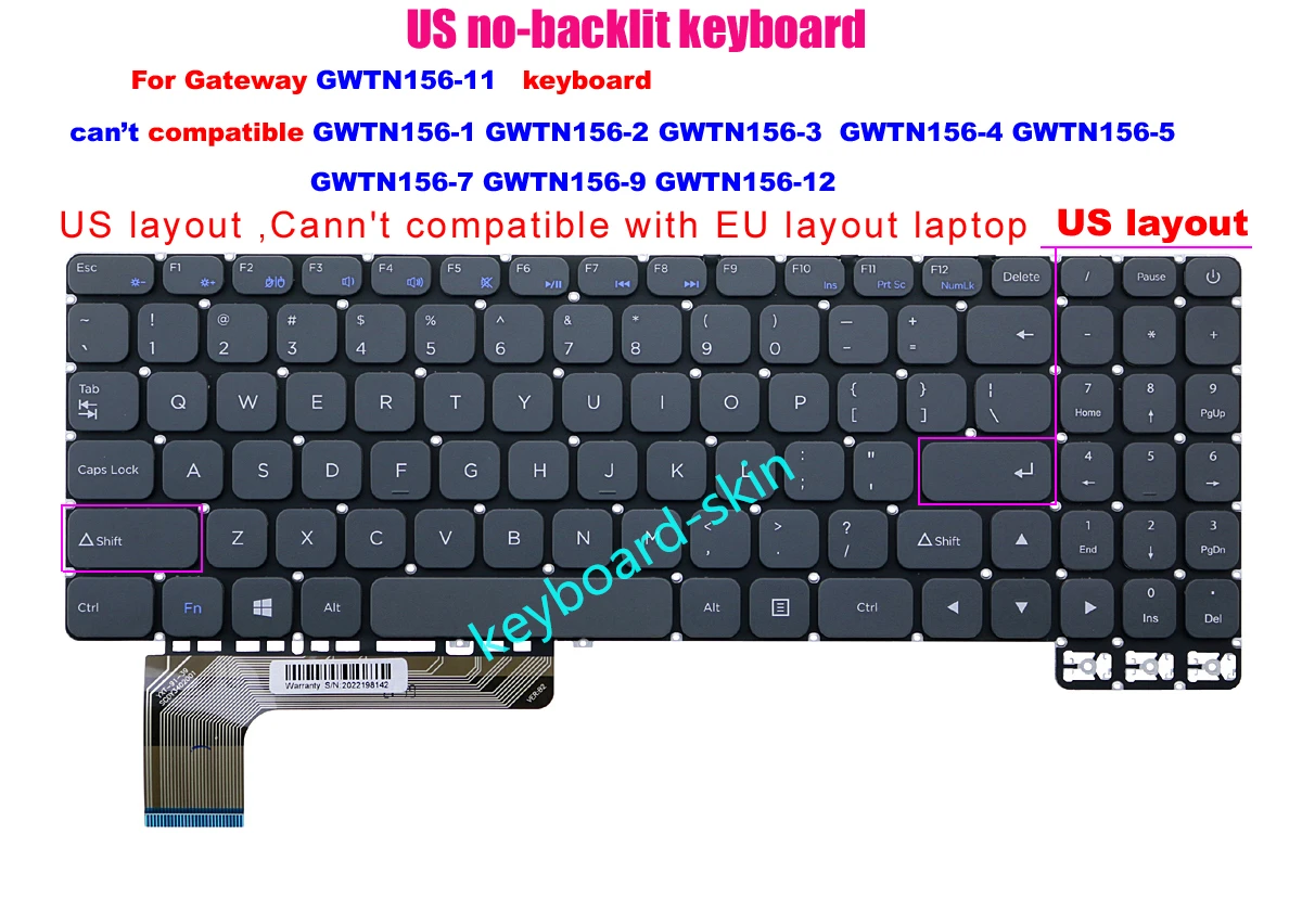 New US Keyboard For Gateway GWTN156-11 GWTN156-11BK GWTN156-11BL GWTN156-11GN GWTN156-11RD GWTN156-11MC laptop