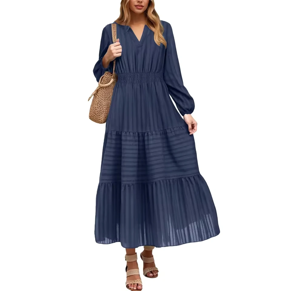 

Fall Long Sleeve Mini Dresses For Women 2025 Lightweight V Neck High Waist A Line Flowy Swing Casual Party Women Fashion Dress