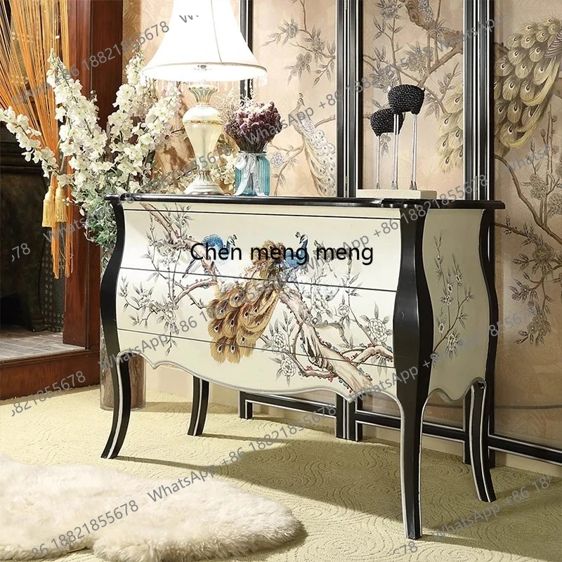 

American painted retro porch cabinet foyer aisle art hand painted peacock decorative cabinet