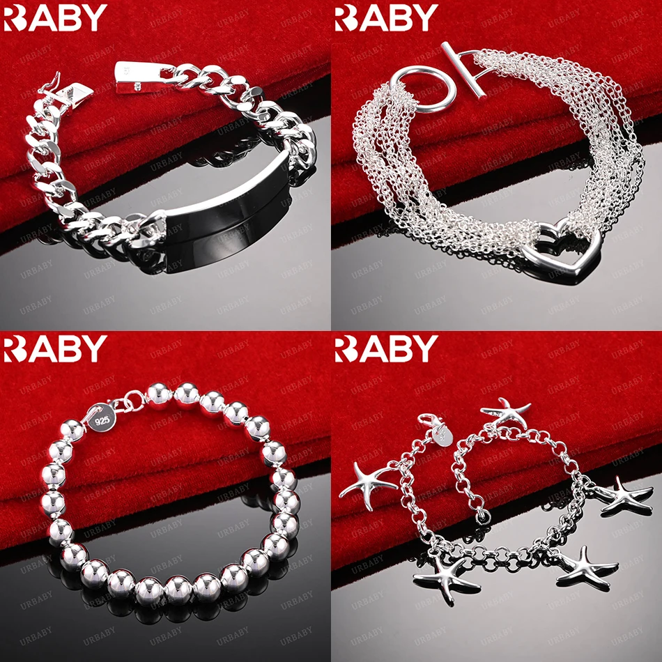 

URBABY 925 Sterling Silver Design Bracelet For Women Men Fashion Jewelry Charm Grace Noble Wedding Accessories