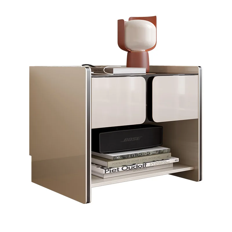 

Итальянский минималистичный прикроватный столик из цельного дерева, прикроватная тумбочка для спальни, квадратная высококачественная легкая роскошная прикроватная тумбочка с краской