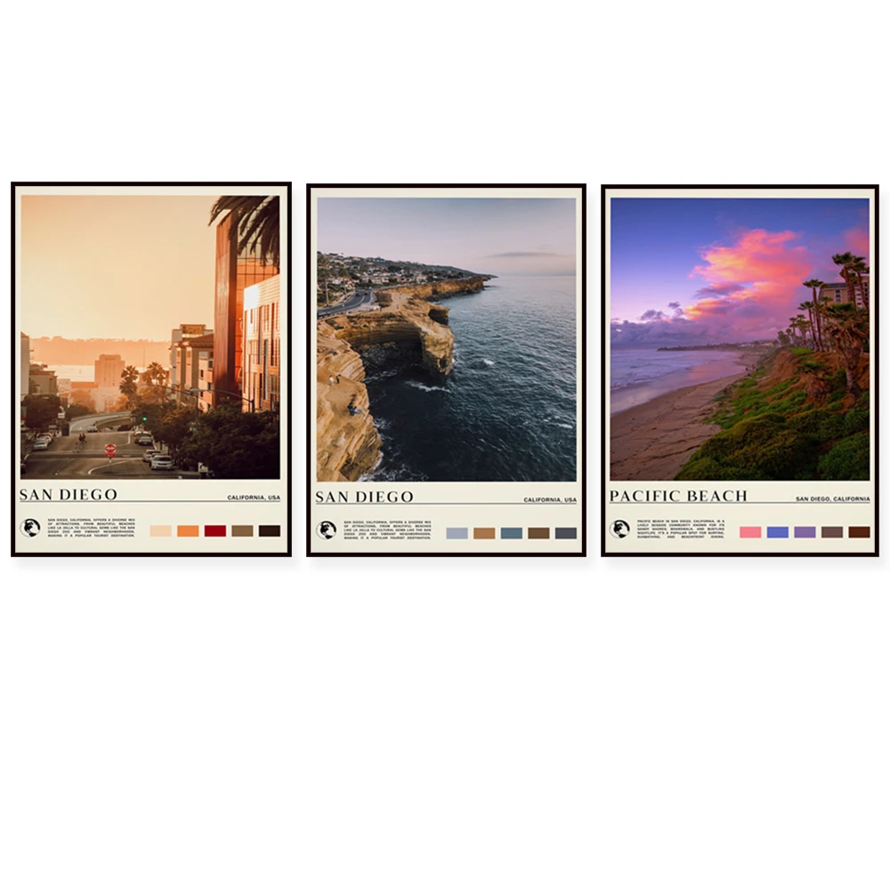 Seal Beach, Laguna Beach, Carlsbad, Carmel-by-the-Sea, Big Sur California print travel poster home decor