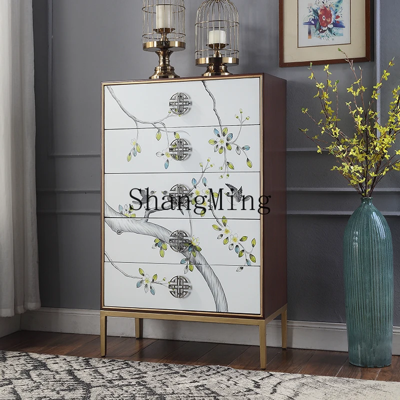 

FG light luxury new Chinese chest of drawers solid wood bedroom storage light luxury painted drawer cabinet