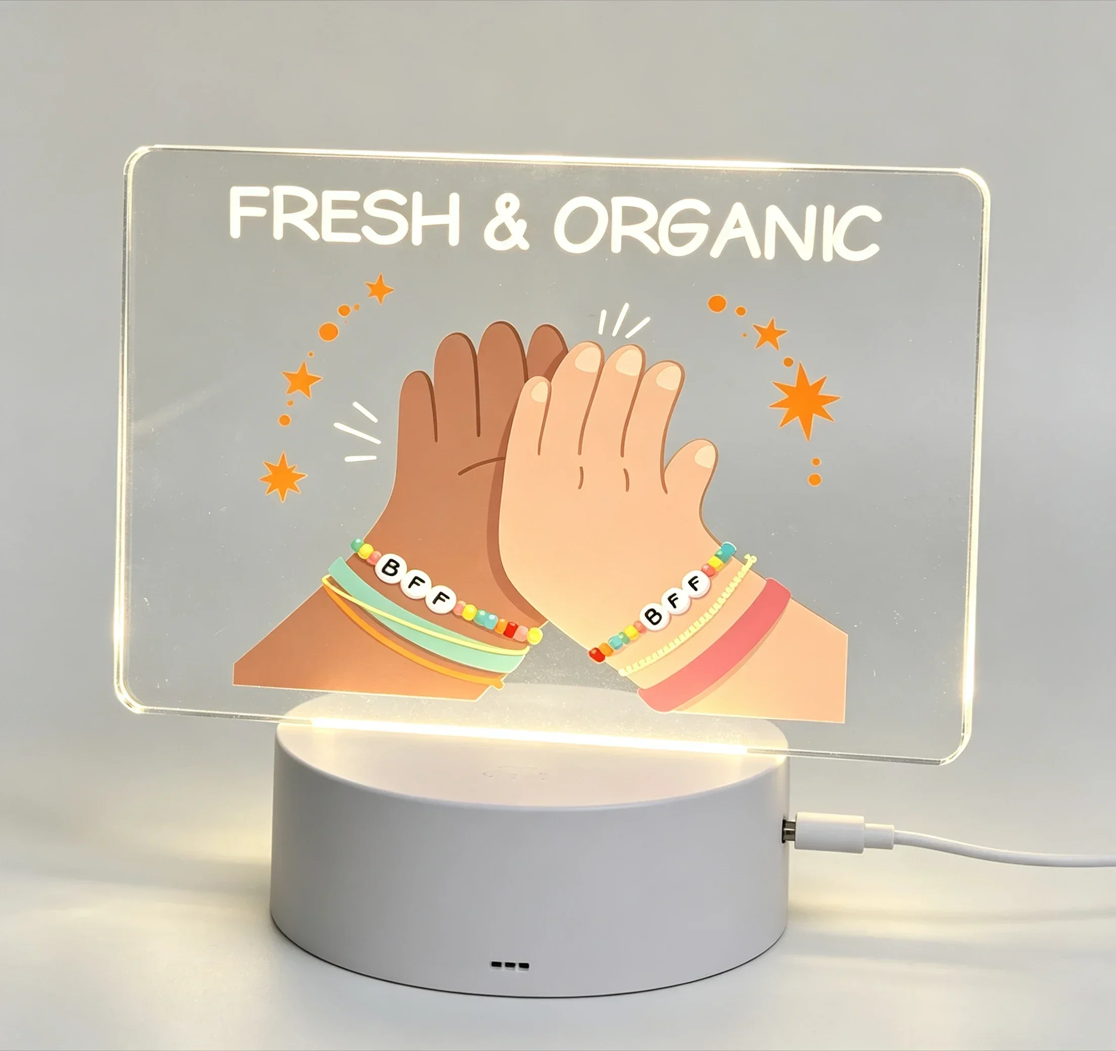 BFF Best Friend Acrylic LED Night Light, Cartoon High‑Five Hands Bracelet Design USB Touch Lamp Friendship Gift