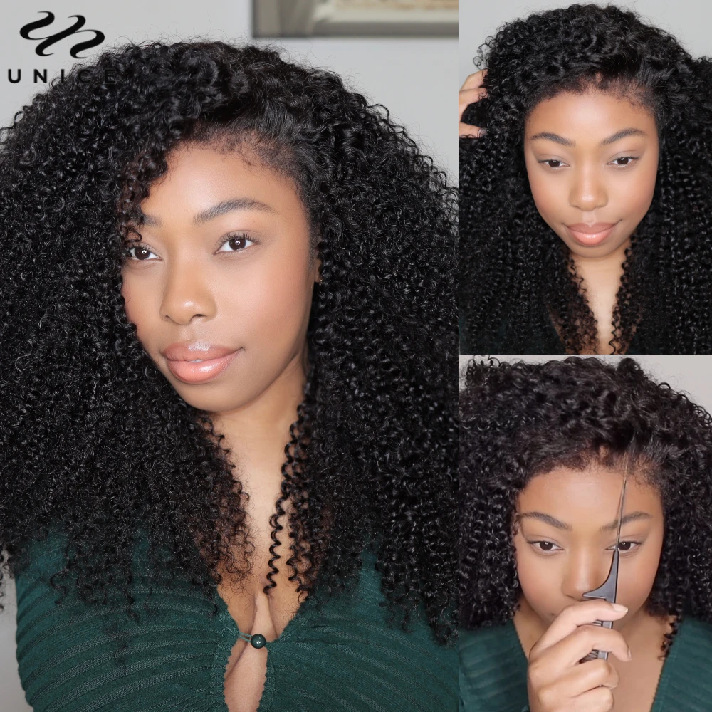 

Unice Bye Bye Knots 7x5 Кружевной кудрявый вьющийся парик со шнурком Предварительно вырезанный Бесклеевой парик Человеческие волосы 150% Плотность