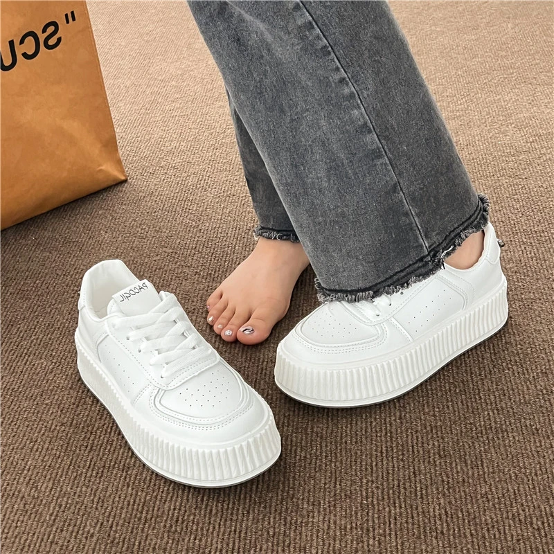 Muffin Bottom Women's Shoes Trend Wear-resistant Heightening Small White Shoes Casual Shoes Board Shoes Thick-soled Board Shoes