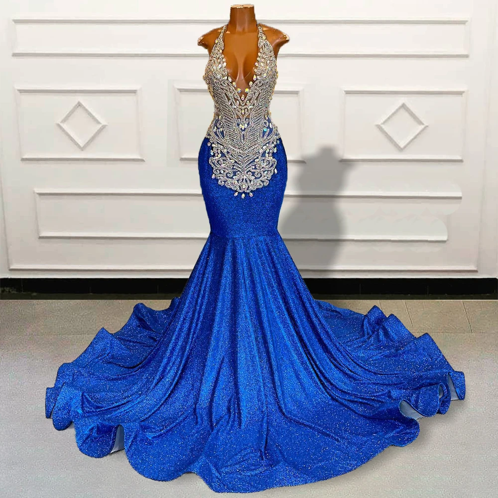 Luxury Mermaid Long Prom Dresses for Black Girls Glitter Beaded Crystals Diamond Women Formal Evening Gown Graduation Party