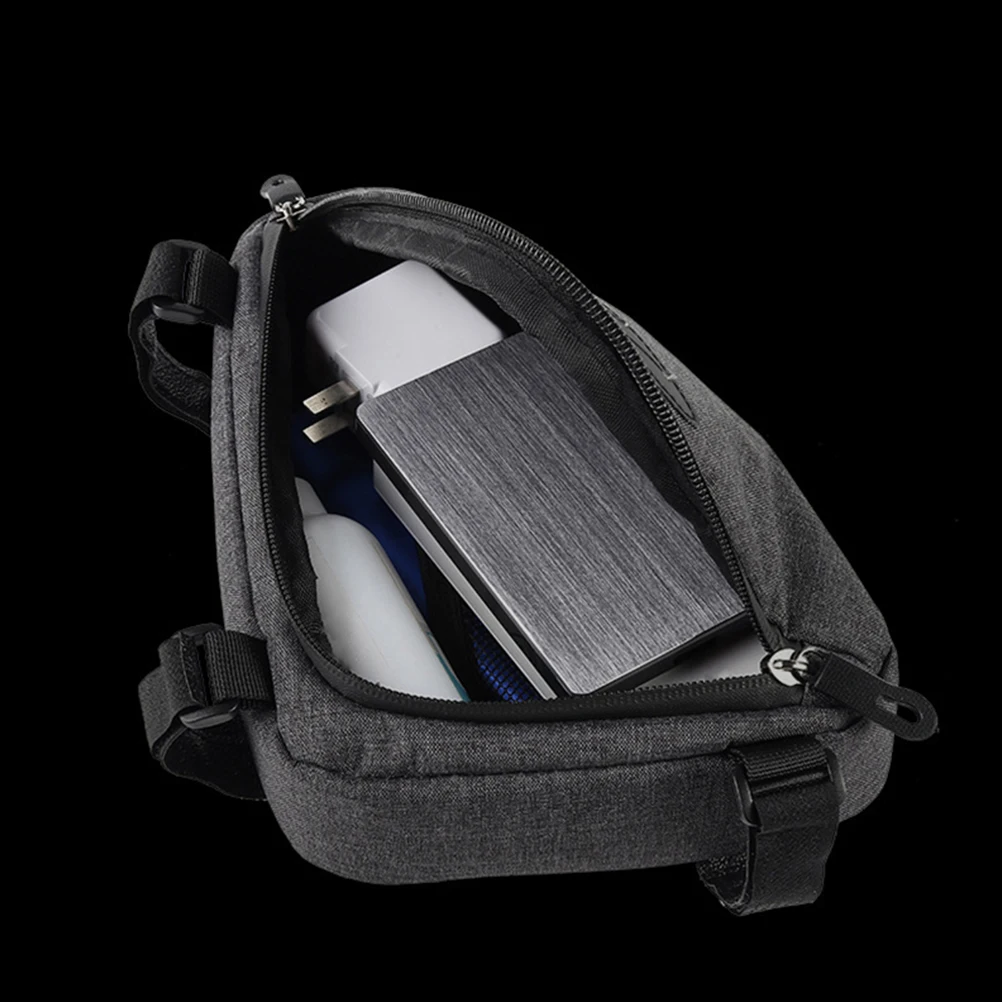 

1pc Triangle Bag Tool Kit Large Capacity Grey Reflective Bike Cycling Saddle Storage Front Beam Pouch Non Slip Double Zippers