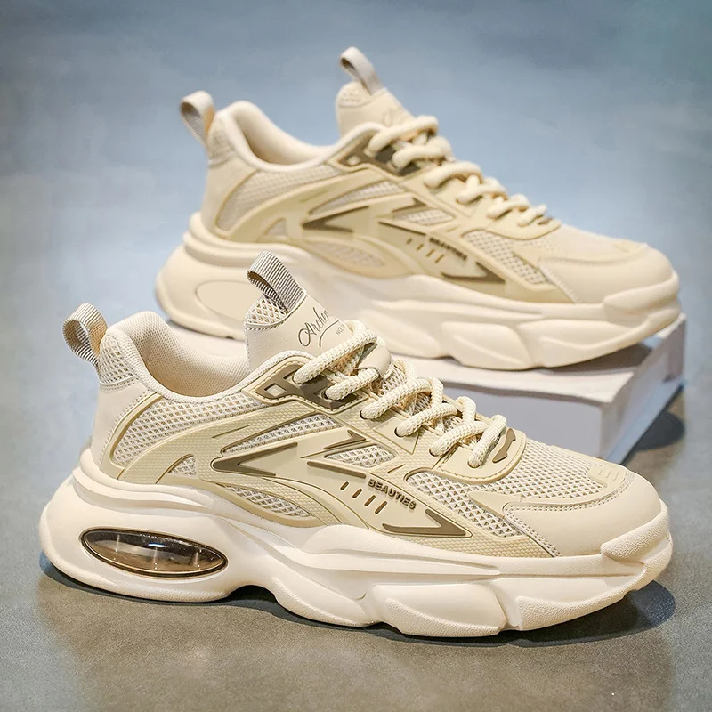 Men's Sporty Casual Shoes Breathable Running Sneakers Thick Bottom High Toppling Dad Trendy Shoes Autumn Season All-Match Black