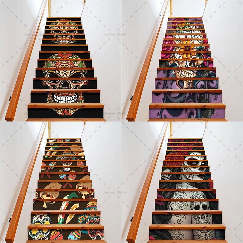 Red Rose Skull Stair Sticker Home Step Decorative Sticker Peel-off PVC Waterproof Self-Adhesive Mural