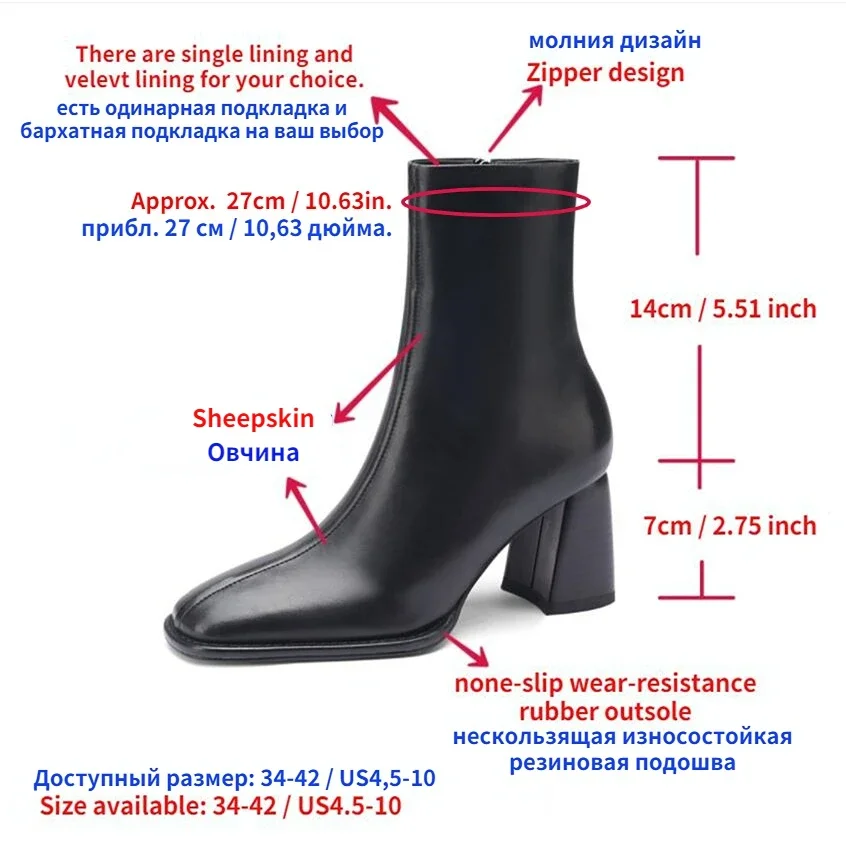 Women Ankle Boots Luxury Genuine Leather High Heels Zipper Black Chelsea Short Boot 2023 Elegant Sheepskin Booties Handmade Shoe