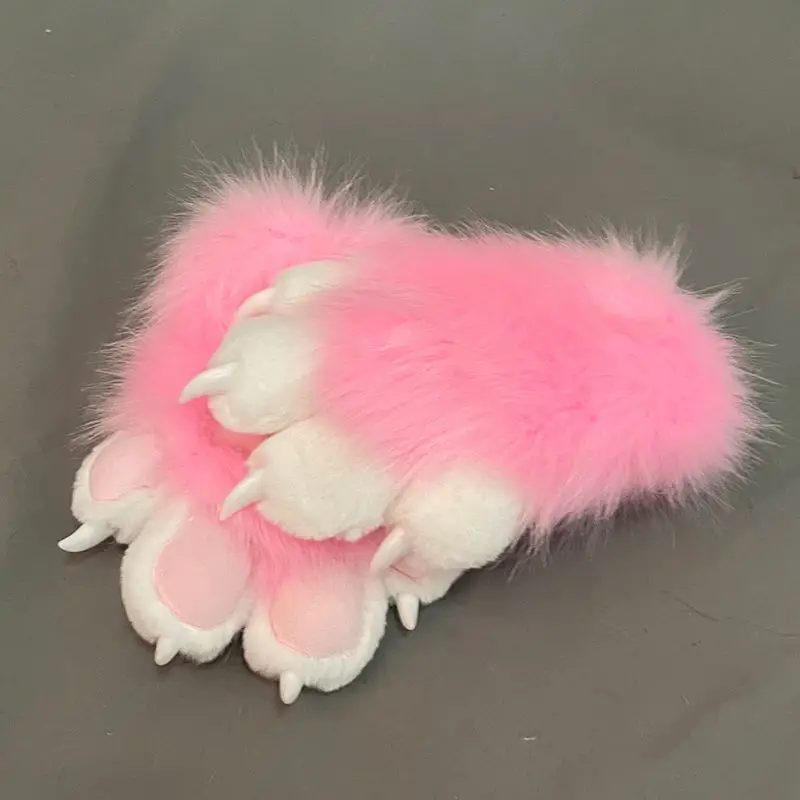 Furry Paw Gloves Cosplay Cat Sheep Rabbit Fursuit Animal Claw Cute Plush Cat Claw Gloves Halloween Gift for Kids Adults view 3