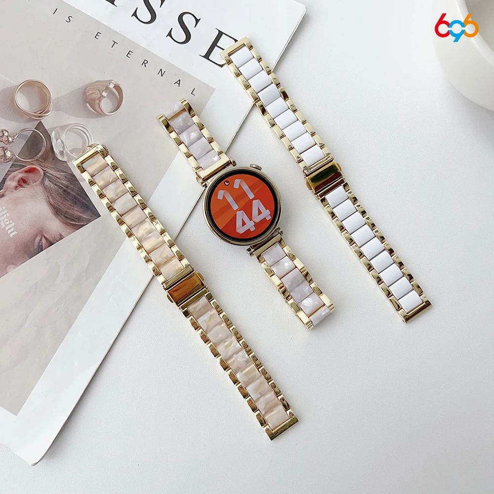 Correa de resina de lujo para mujer, pulsera de 18mm para Huawei GT5/GT4, banda de acero inoxidable para niña, accesorios de reloj Samsung, regalo