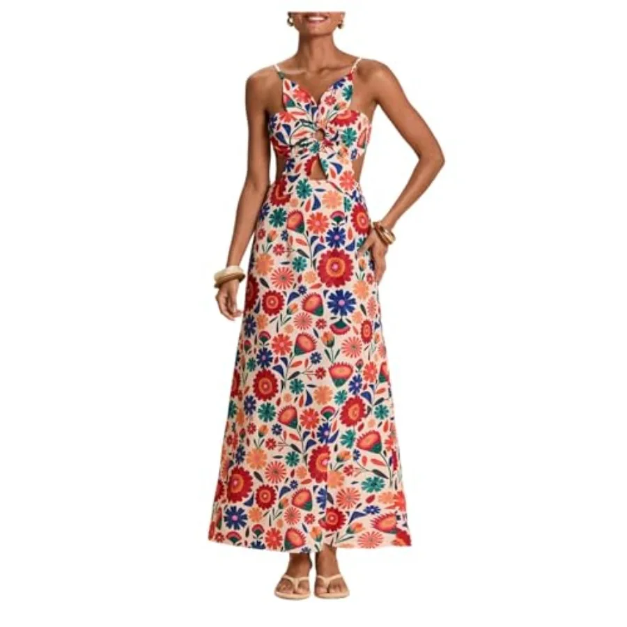 

SHENHE Women's Petal Backless Linen Maxi Dress Cut Out Vacation Zipper Long Dresses